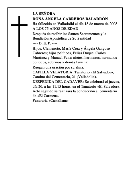 DOÑA ÁNGELA CABREROS BALADRÓN