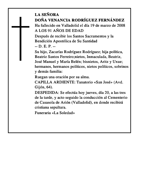DOÑA VENANCIA RODRÍGUEZ FERNÁNDEZ