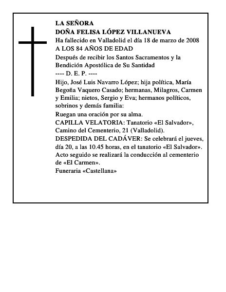 DOÑA FELISA LÓPEZ VILLANUEVA