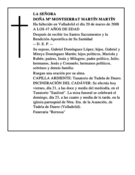 DOÑA Mª MONTSERRAT MARTÍN MARTÍN