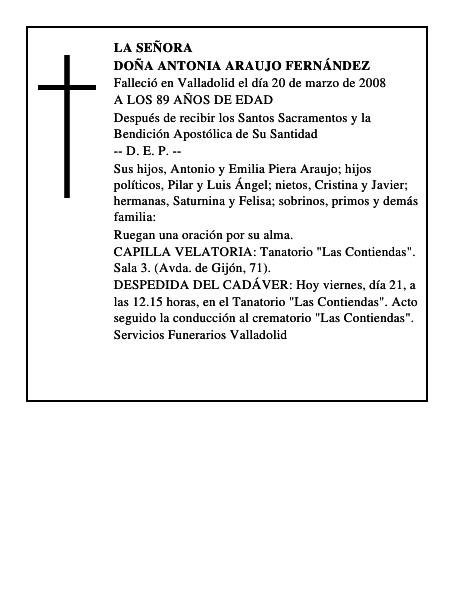 DOÑA ANTONIA ARAUJO FERNÁNDEZ