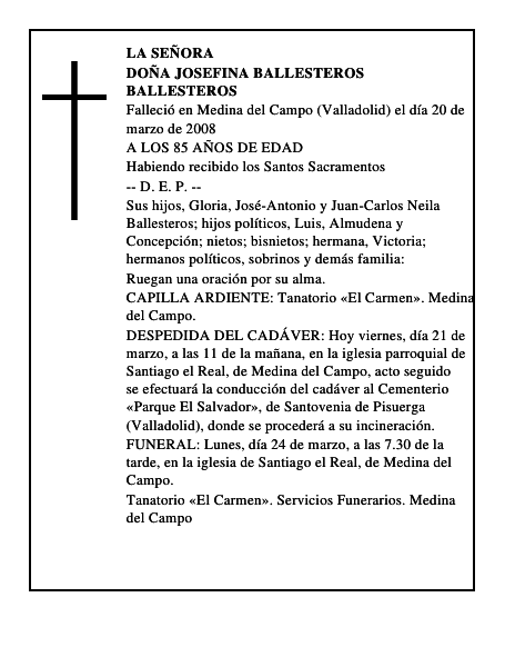DOÑA JOSEFINA BALLESTEROS BALLESTEROS
