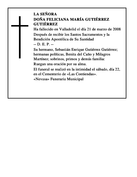 DOÑA FELICIANA MARÍA GUTIÉRREZ GUTIÉRREZ