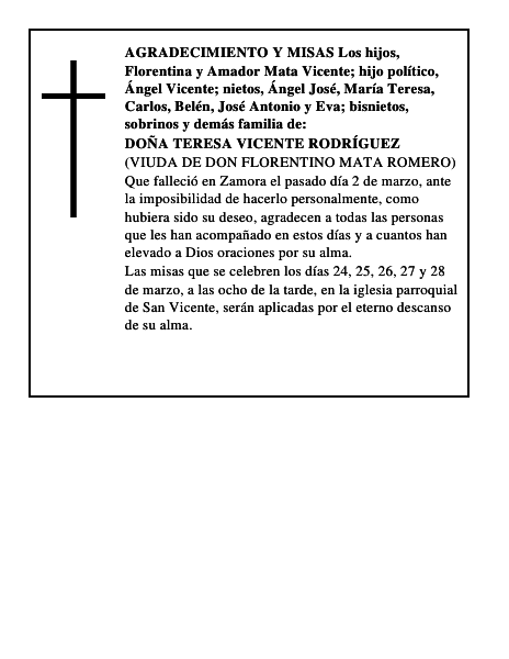 DOÑA TERESA VICENTE RODRÍGUEZ