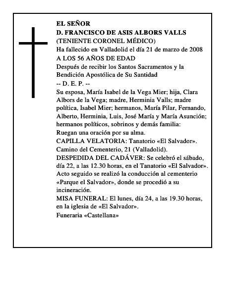D. FRANCISCO DE ASIS ALBORS VALLS