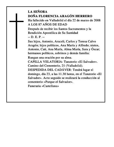 DOÑA FLORENCIA ARAGÓN HERRERO