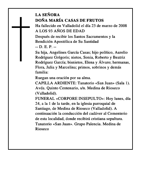 DOÑA MARÍA CASAS DE FRUTOS