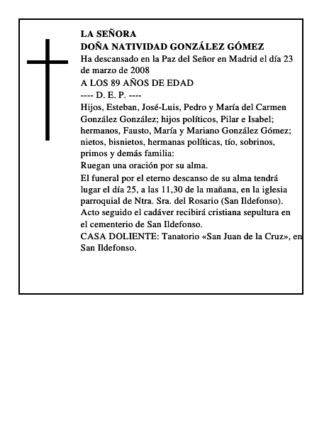 DOÑA NATIVIDAD GONZÁLEZ GÓMEZ