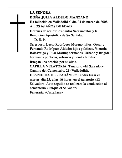 DOÑA JULIA ALDUDO MANZANO