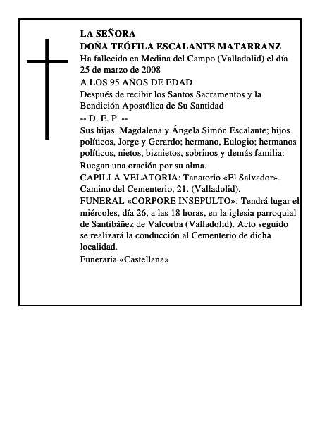 DOÑA TEÓFILA ESCALANTE MATARRANZ