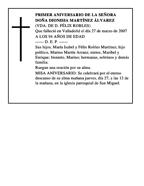 DOÑA DIONISIA MARTÍNEZ ÁLVAREZ