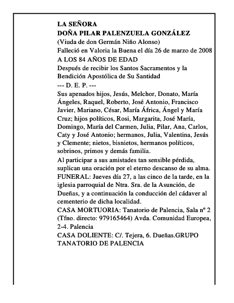 DOÑA PILAR PALENZUELA GONZÁLEZ