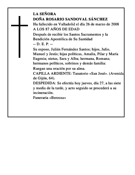 DOÑA ROSARIO SANDOVAL SÁNCHEZ