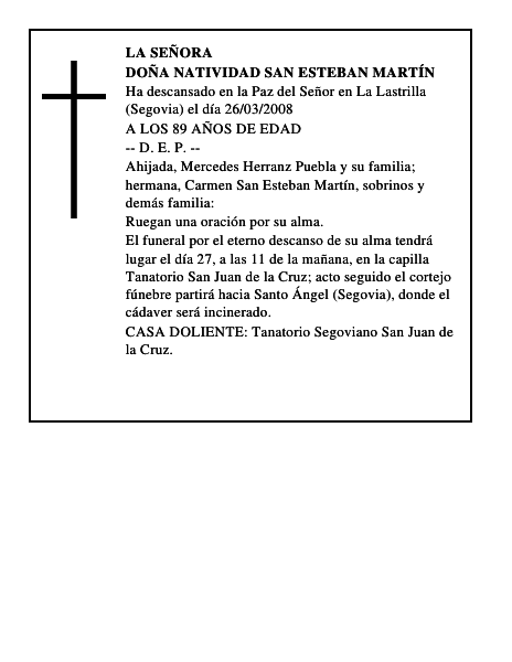 DOÑA NATIVIDAD SAN ESTEBAN MARTÍN