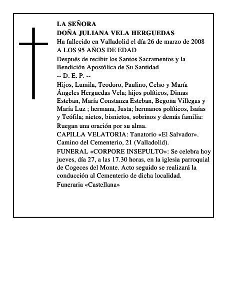 DOÑA JULIANA VELA HERGUEDAS