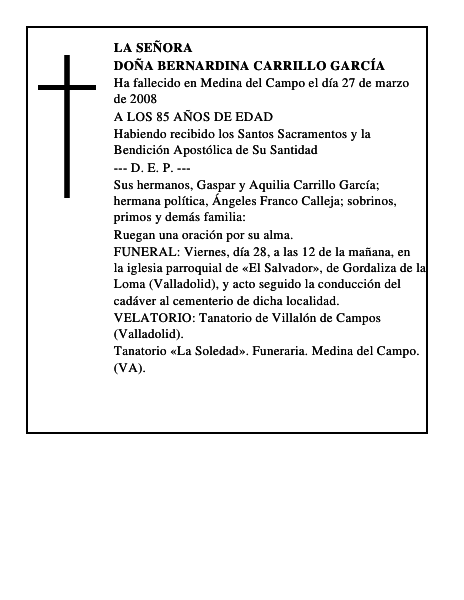 DOÑA BERNARDINA CARRILLO GARCÍA