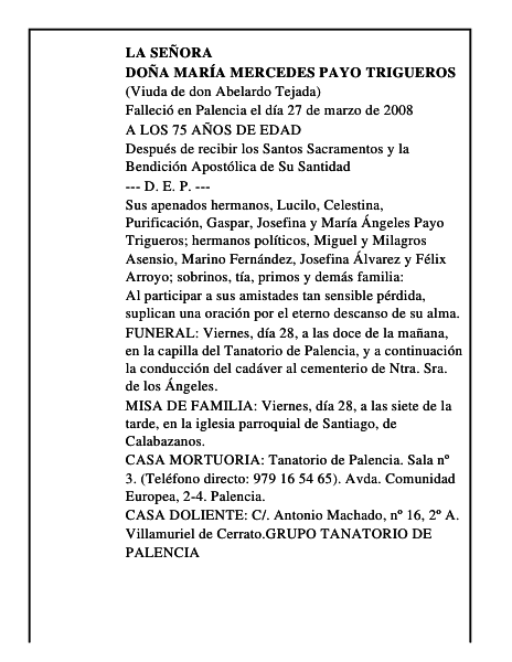 DOÑA MARÍA MERCEDES PAYO TRIGUEROS
