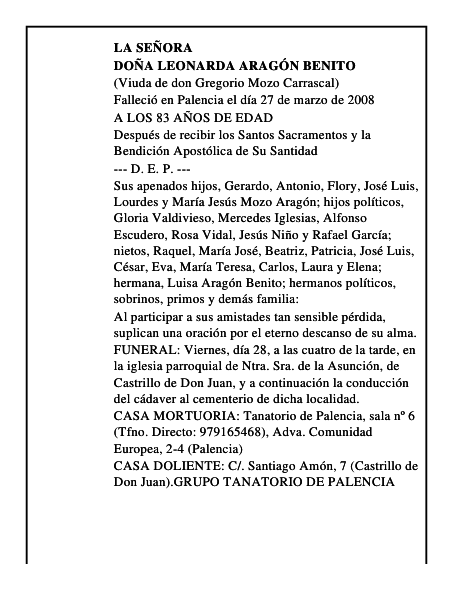 DOÑA LEONARDA ARAGÓN BENITO