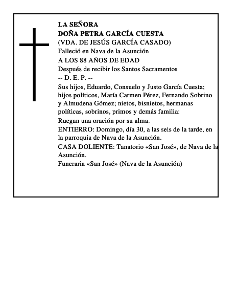 DOÑA PETRA GARCÍA CUESTA