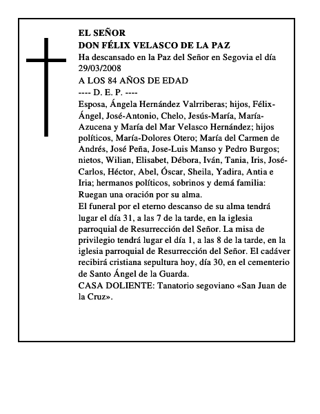 DON FÉLIX VELASCO DE LA PAZ