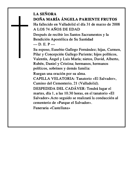 DOÑA MARÍA ÁNGELA PARIENTE FRUTOS