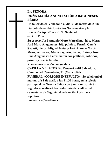 DOÑA MARÍA ANUNCIACIÓN ARAGONESES PÉREZ