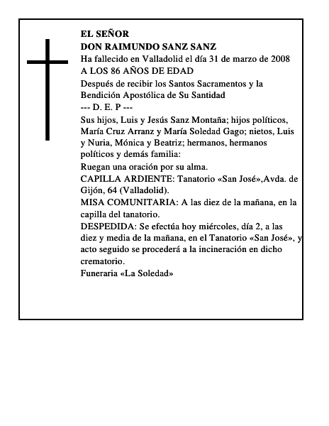 DON RAIMUNDO SANZ SANZ