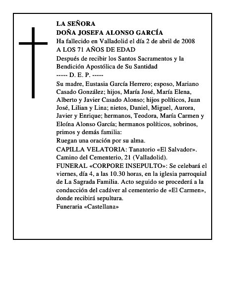DOÑA JOSEFA ALONSO GARCÍA