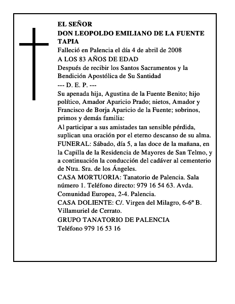 DON LEOPOLDO EMILIANO DE LA FUENTE TAPIA