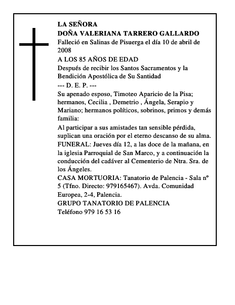 DOÑA VALERIANA TARRERO GALLARDO