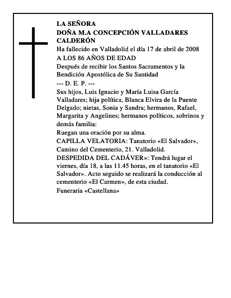 DOÑA M.a CONCEPCIÓN VALLADARES CALDERÓN