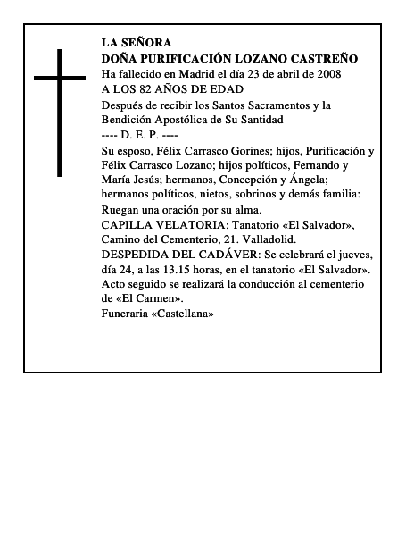DOÑA PURIFICACIÓN LOZANO CASTREÑO