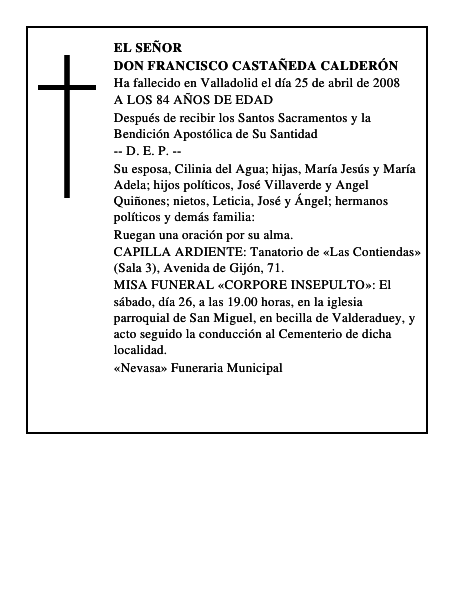 DON FRANCISCO CASTAÑEDA CALDERÓN