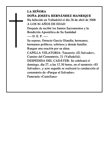 DOÑA JOSEFA HERNÁNDEZ MANRIQUE