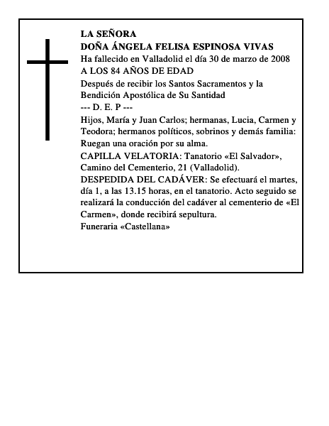 DOÑA ÁNGELA FELISA ESPINOSA VIVAS