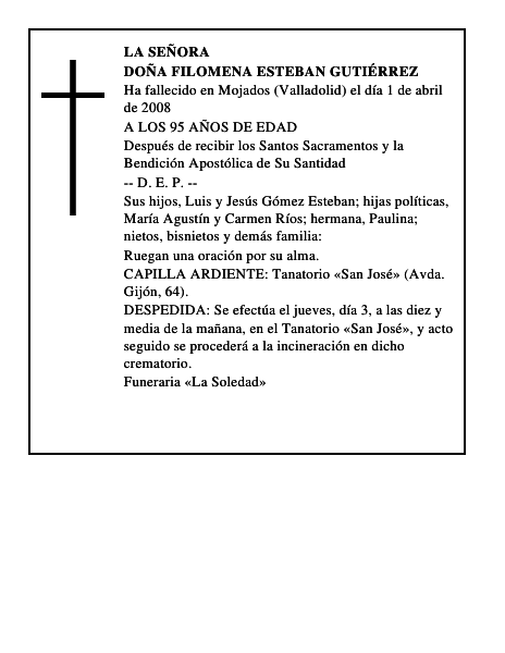 DOÑA FILOMENA ESTEBAN GUTIÉRREZ
