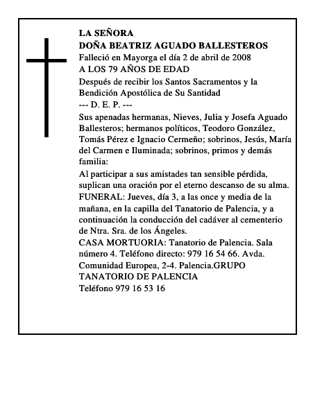 DOÑA BEATRIZ AGUADO BALLESTEROS