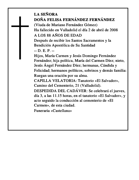 DOÑA FELISA FERNÁNDEZ FERNÁNDEZ