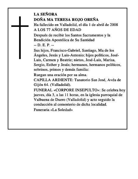 DOÑA Ma TERESA ROJO OREÑA