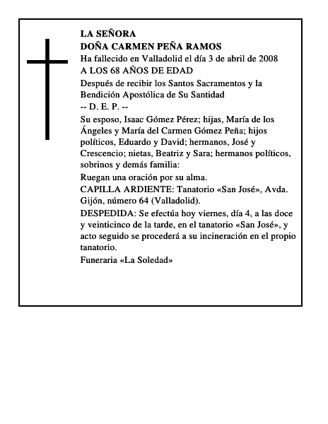 DOÑA CARMEN PEÑA RAMOS