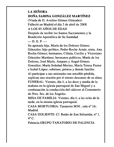 DOÑA SABINA GONZÁLEZ MARTÍNEZ