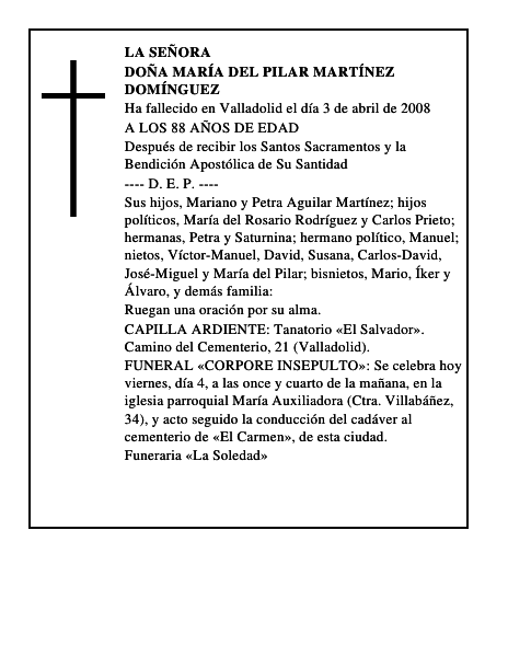 DOÑA MARÍA DEL PILAR MARTÍNEZ DOMÍNGUEZ