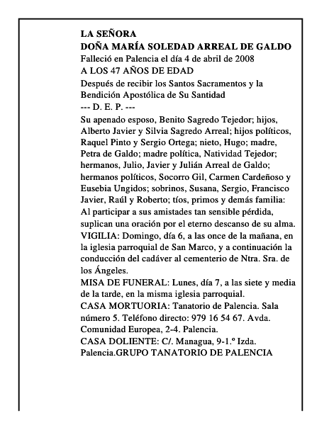 DOÑA MARÍA SOLEDAD ARREAL DE GALDO