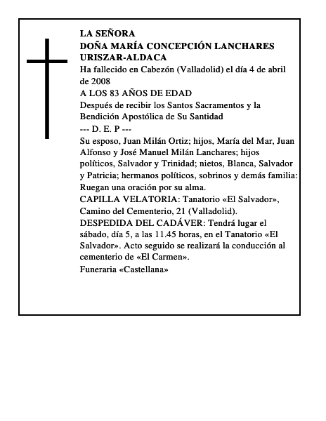 DOÑA MARÍA CONCEPCIÓN LANCHARES URISZAR-ALDACA