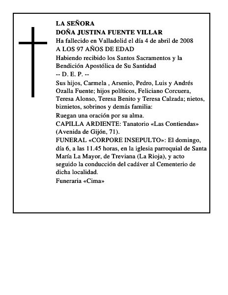 DOÑA JUSTINA FUENTE VILLAR
