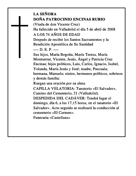 DOÑA PATROCINIO ENCINAS RUBIO