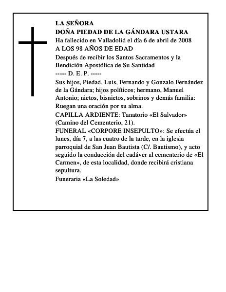 DOÑA PIEDAD DE LA GÁNDARA USTARA