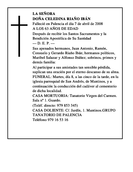 DOÑA CELEDINA RIAÑO IBÁN