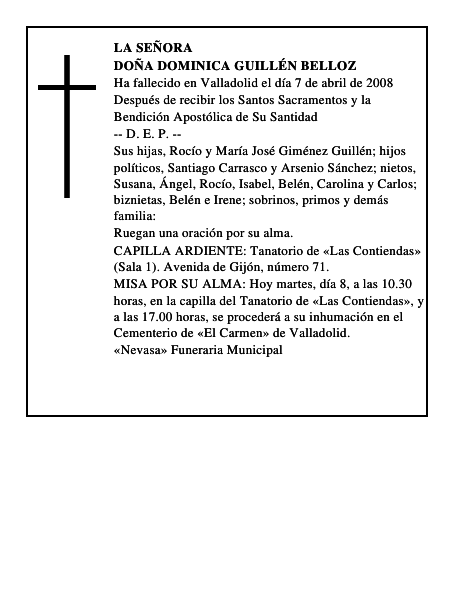 DOÑA DOMINICA GUILLÉN BELLOZ