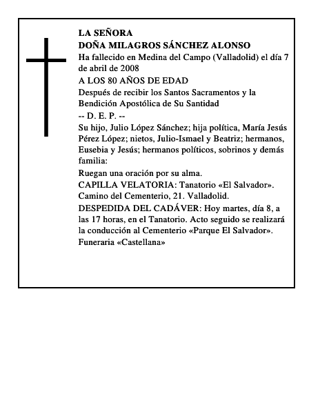 DOÑA MILAGROS SÁNCHEZ ALONSO